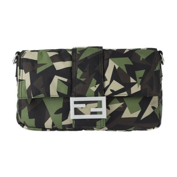 Fendi Mamma Bucket Camouflage Shoulder Bag 7va472 Nylon Leather Green Beige - Picture 2 of 10